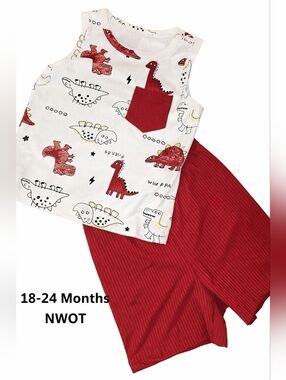 NWOT 18-24 Months Dino Pocket Tank & Ribbed Shorts Set - White & Red
